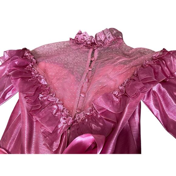 Union Made 70s 80s Southern Belle Dress w/Matching Hat Pink Ruffles & Lace - Picture 8 of 13